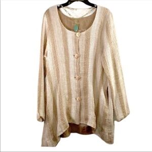 Marilu Moda Tan/Cream Gauze Asymmetrical Linen Top